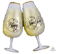 Happy New Year Champagne SuperShape Foil Balloon - 30" (Optional Helium Inflation)
