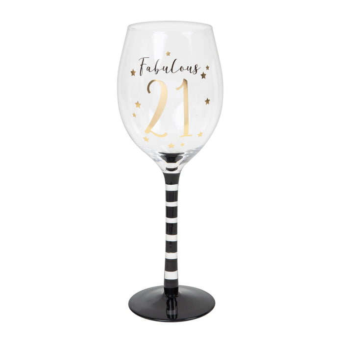 21th Birthday Black and Gold Stem Wine Glass With - 21 - Sweets 'n' Things