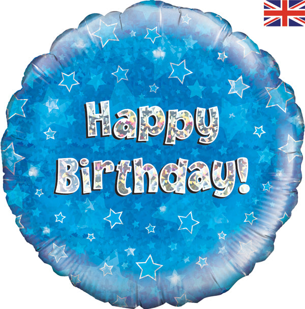 Happy Birthday Blue Holographic 18" Balloon (Optional Helium Inflation)