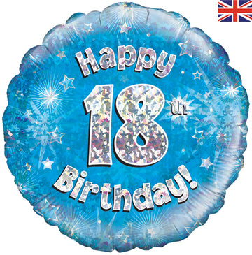 Happy 18th Birthday Blue Holographic 18" Balloon (Optional Helium Inflation)