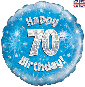 Happy 70th Birthday Blue Holographic 18" Balloon (Optional Helium Inflation)