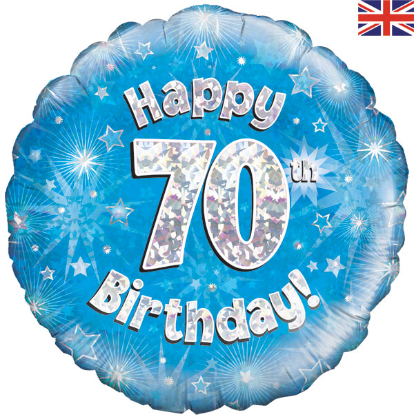 Happy 70th Birthday Blue Holographic 18" Balloon (Optional Helium Inflation)