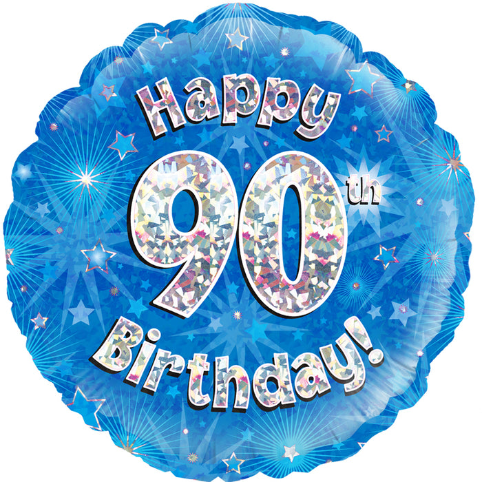 Happy 90th Birthday Blue Holographic 18" Balloon (Optional Helium Inflation)