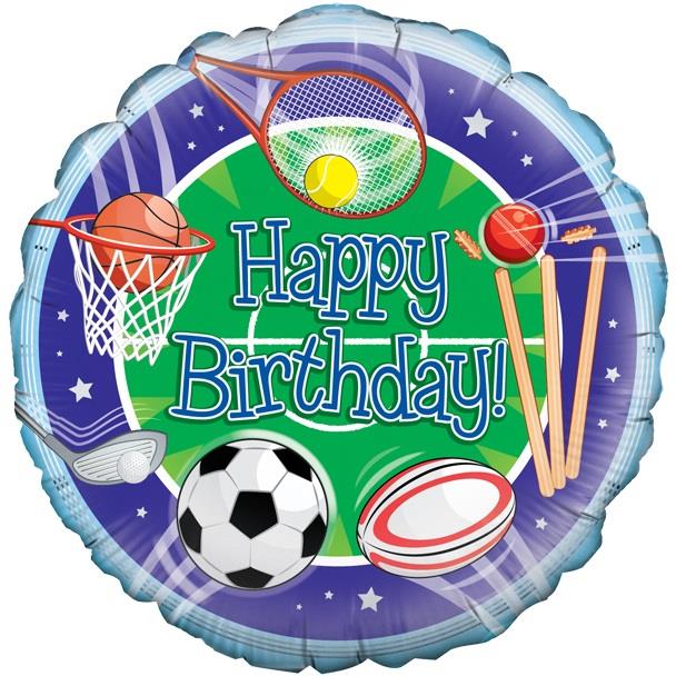 Happy Birthday Sports Foil Helium Balloon (Optional Helium Inflation)