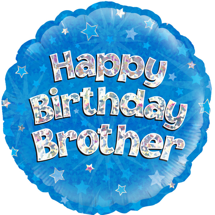Happy Birthday Brother Blue Foil Balloon (Optional Helium Inflation)