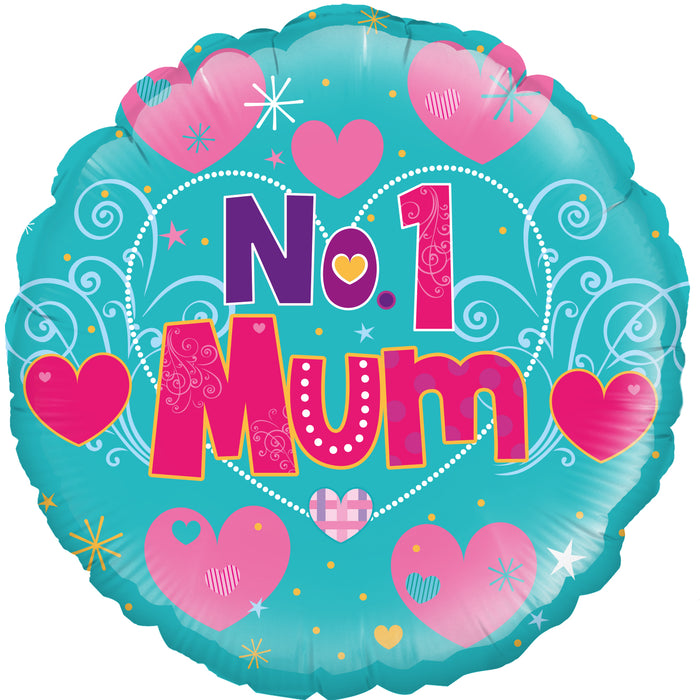 Number 1 Mum Turquoise Foil Balloon (Optional Helium Inflation)