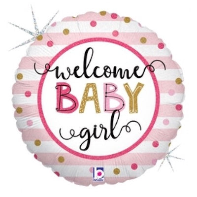 Welcome Baby Girl 18" Foil Balloon  (Optional Helium Inflation)