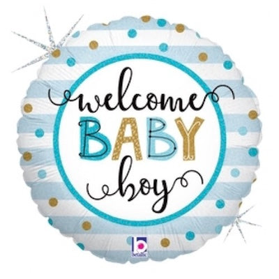 Welcome Baby Boy 18" Foil Balloon  (Optional Helium Inflation)