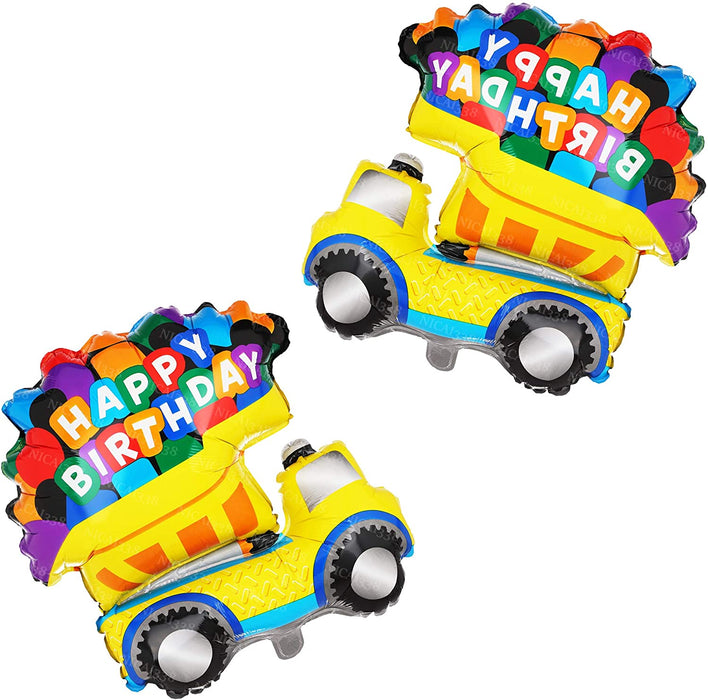 Dump Truck Happy Birthday Foil Balloons 33" (Optional Helium Inflation)