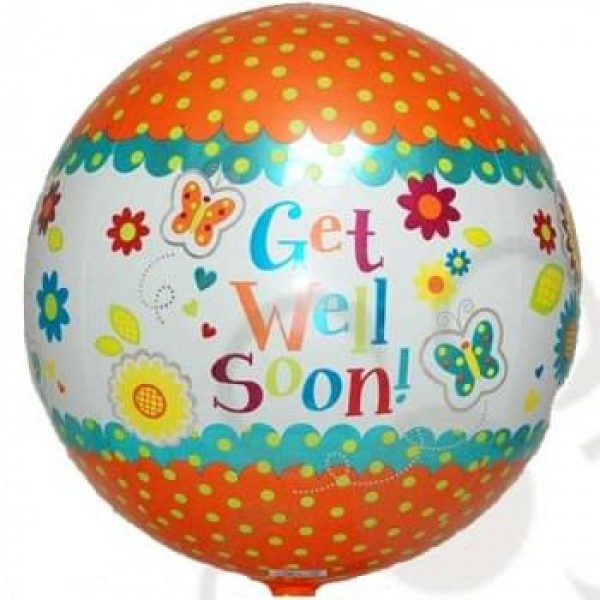 Get Well Soon ORBZ Helium Filled Balloon - 18" Round (Optional Helium Inflation)