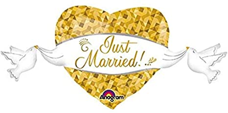 Just Married Dove Heart SuperShape Balloon (Optional Helium Inflation)