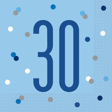30th Birthday Glitz Blue &amp; Silver Paper Napkins