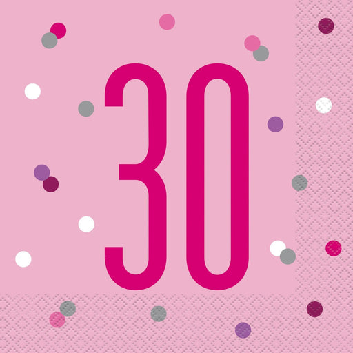 30th Birthday Glitz Pink Paper Napkins - Sweets 'n' Things