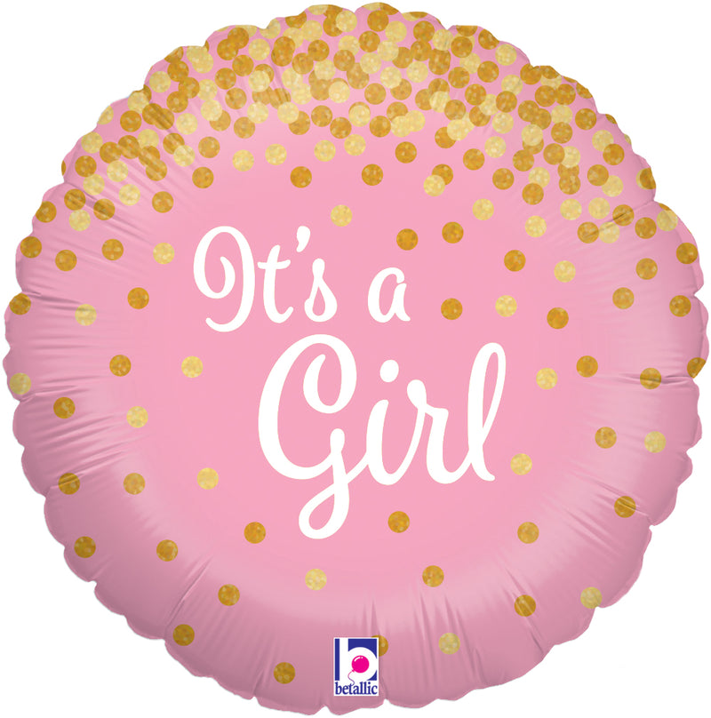 Glittering It’s a Girl Holographic 18" Helium Filled Foil Balloon (Optional Helium Inflation)