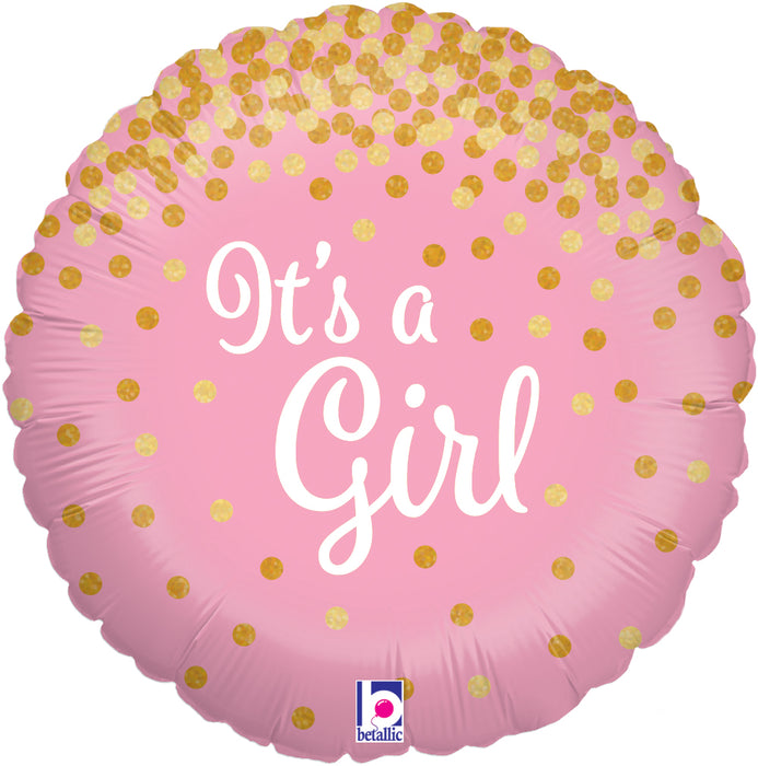 Glittering It’s a Girl Holographic 18" Helium Filled Foil Balloon (Optional Helium Inflation)