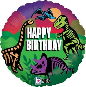 Happy Birthday Dinosaurs Foil Balloon (Optional Helium Inflation)