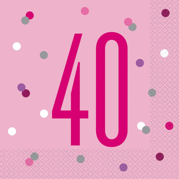 40th Birthday Glitz Pink Paper Napkins