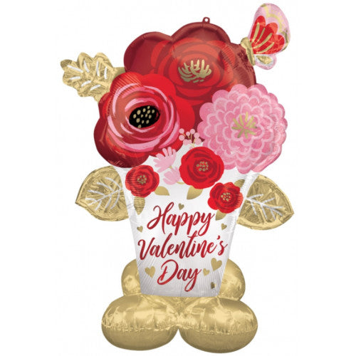 Painted Flowers Happy Valentines Day Airloonz Foil Balloons (Air Filled)