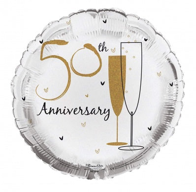 Gold 50th Wedding Anniversary Foil Balloon (Optional Helium Inflation)