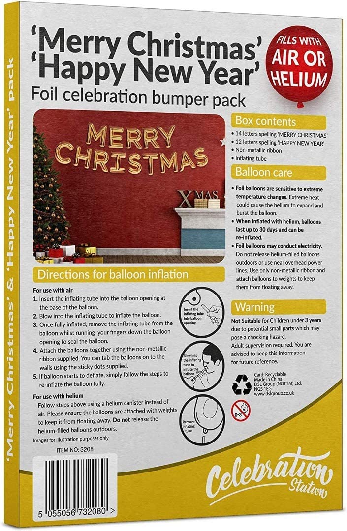 Merry Christmas and Happy New Year Foil Balloons Banner