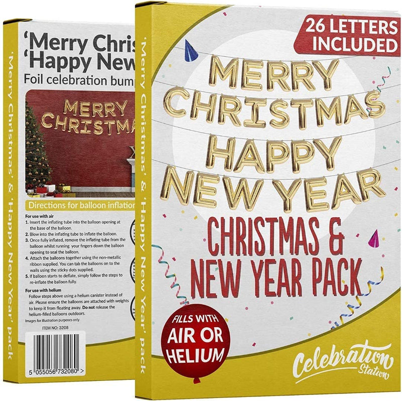Merry Christmas and Happy New Year Foil Balloons Banner