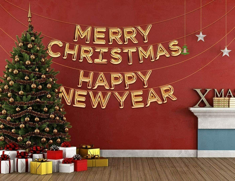 Merry Christmas and Happy New Year Foil Balloons Banner