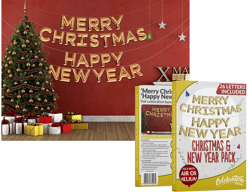 Merry Christmas and Happy New Year Foil Balloons Banner