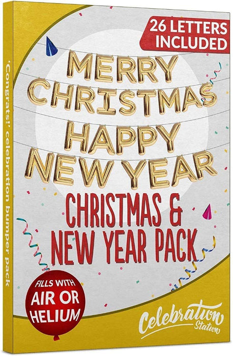 Merry Christmas and Happy New Year Foil Balloons Banner