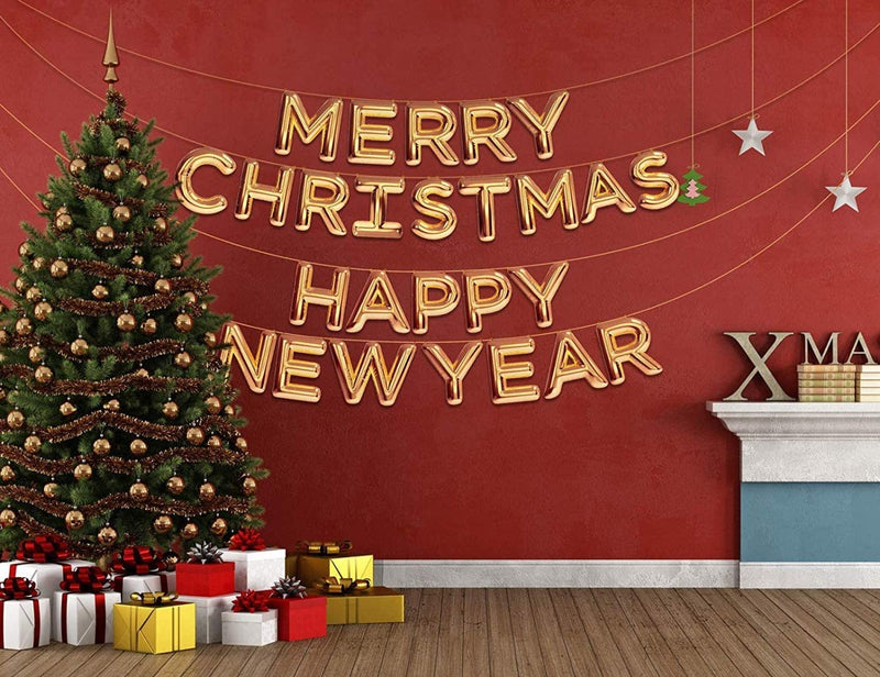 Merry Christmas and Happy New Year Foil Balloons Banner
