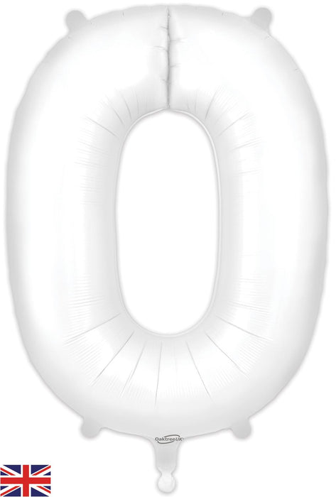 Matte White Number 0 Giant Foil Helium Balloon 34" (Optional Helium Inflation)