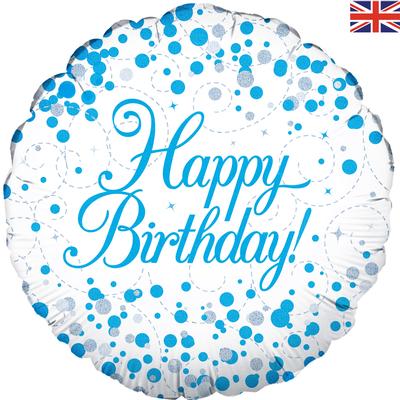 Happy Birthday Blue Holographic Foil Balloon (Optional Helium Inflation)