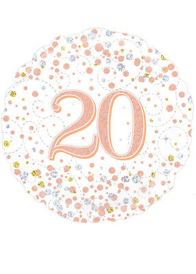 Happy 20th Birthday Rose Gold Round Helium Filled Balloon (Optional Helium Inflation)