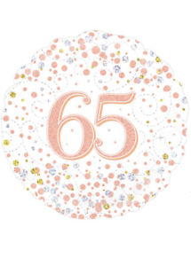 Happy 65th Birthday Rose Gold 18″ Helium Filled Balloon (Optional Helium Inflation)