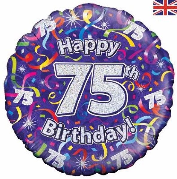 Happy 75th Birthday Foil Balloon (Optional Helium Inflation)