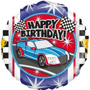 Sports Race Car Happy Birthday Foil Balloon (Optional Helium Inflation)