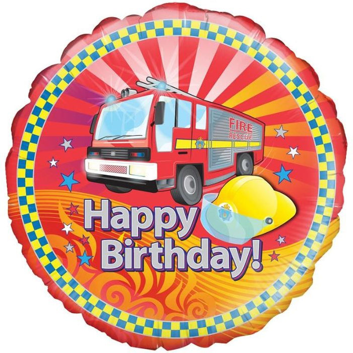 Fire Engine Happy Birthday Foil Balloon (Optional Helium Inflation)