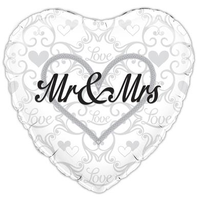 Mr & Mrs Heart Foil Balloon (Optional Helium Inflation)