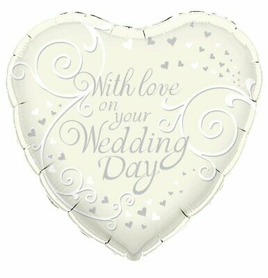 With Love On Your Wedding Day Heart Foil Balloon (Optional Helium Inflation)
