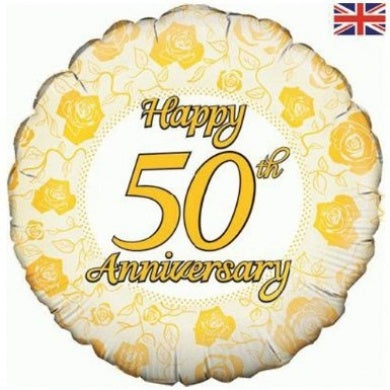 Golden 50th Wedding Anniversary Foil Balloon (Optional Helium Inflation)