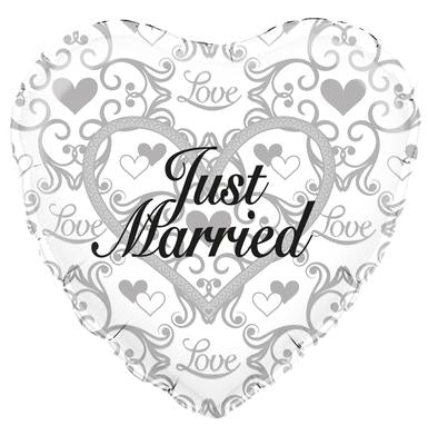 Just Married Heart Foil Balloon (Optional Helium Inflation)