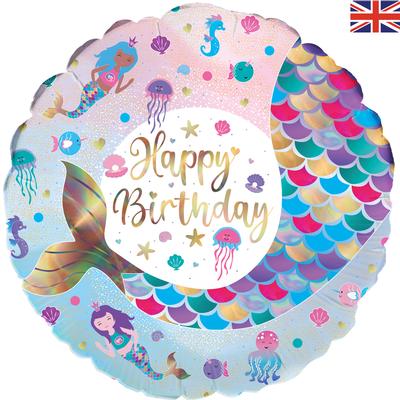 Shimmering Mermaid Birthday Iridescent Foil Balloon (Optional Helium Inflation)