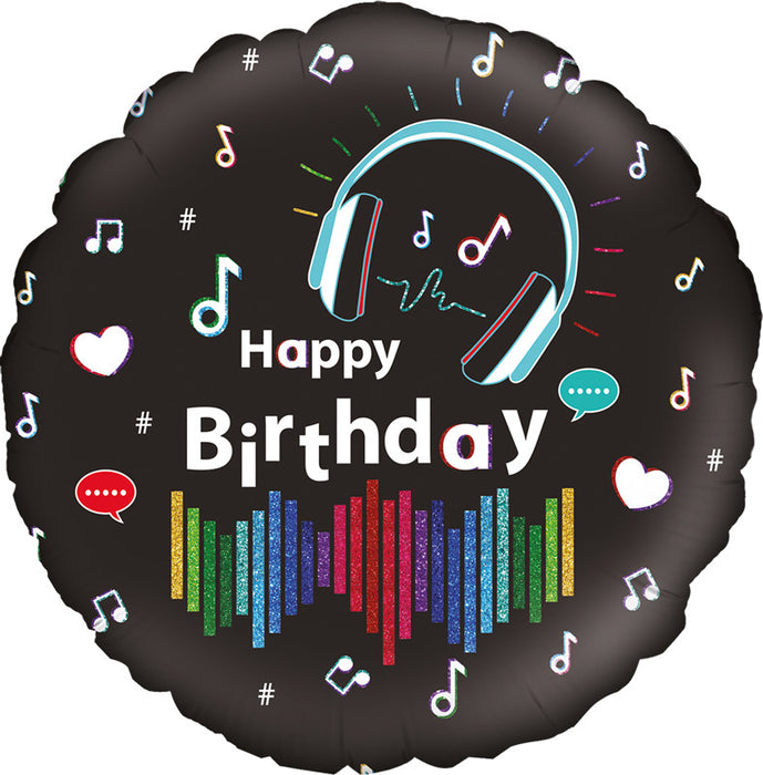 Media Music Birthday Foil Balloon (Optional Helium Inflation)