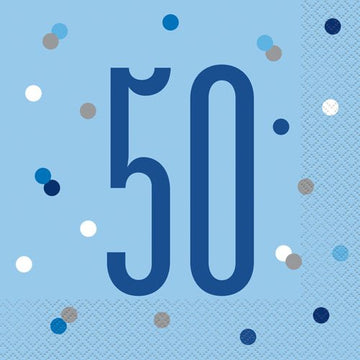 50th Birthday Glitz Blue &amp; Silver Paper Napkins