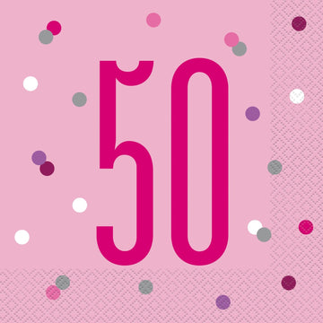50th Birthday Glitz Pink Paper Napkins