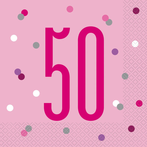 50th Birthday Glitz Pink Paper Napkins - Sweets 'n' Things