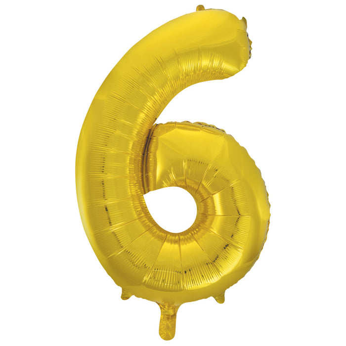 Gold Number 6 Giant Foil Helium Balloon 34" (Optional Helium Inflation)