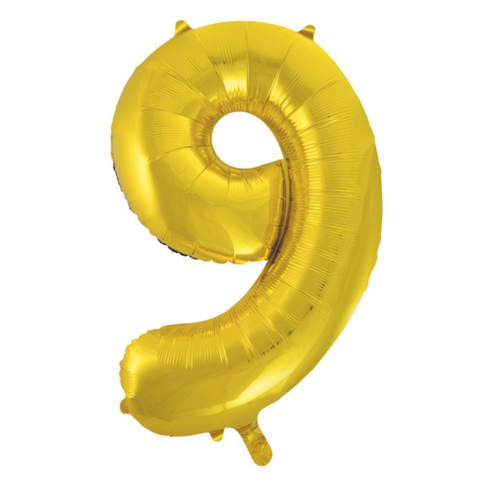 Gold Number 9 Giant Foil Helium Balloon 34" (Optional Helium Inflation)