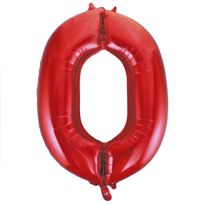 Red Number 0 Giant Foil Helium Balloon 34" (Optional Helium Inflation)