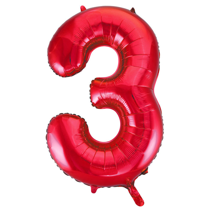 Red Number 3 Giant Foil Helium Balloon 34" (Optional Helium Inflation)