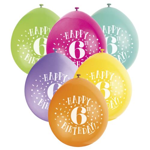 Happy 6th Birthday Balloons 9" Latex Assorted 10 Pack